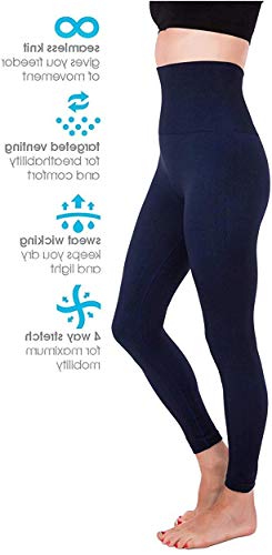 High Waist Compression Leggings for Women - Navy M