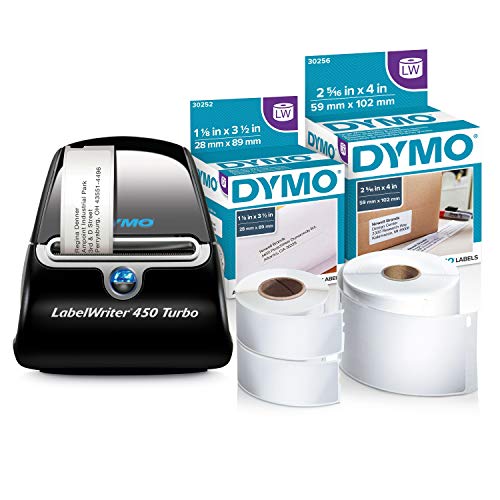 DYMO LabelWriter 450 Turbo Label Maker with 3 Bonus LW Label Rolls (700 Address & 300 Shipping), White, Self-Adhesive