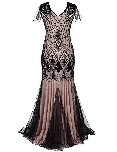 1920s Flapper Cocktail Dress - Pink Black (XL)