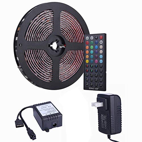 Tingkam Led Strip Lights Kit 32.8 Ft (10m) 300leds Waterproof 5050 SMD RGB LED Flexible Lights with 44key ir Controller and Power Supply for Home,Kitchen,Trucks,Sitting Room and Bedroom Decoration.