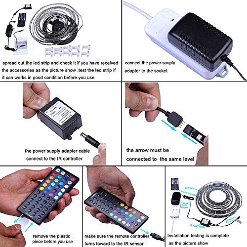 Tingkam Led Strip Lights Kit 32.8 Ft (10m) 300leds Waterproof 5050 SMD RGB LED Flexible Lights with 44key ir Controller and Power Supply for Home,Kitchen,Trucks,Sitting Room and Bedroom Decoration.