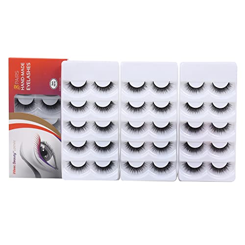 Wleec Beauty 3D Silk Eyelashes Handmade False Eyelash Pack Natural Crisscross Lashes #3D/F41 (15 Pairs/3 Pack)