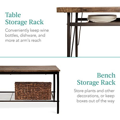 Best Choice Products 6-Piece 55in Modern Home Dining Set w/Storage Racks, Rectangular Table, Bench, 4 Chairs - Brown