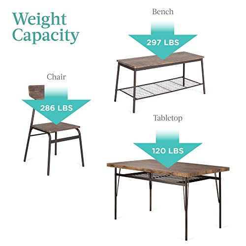 Best Choice Products 6-Piece 55in Modern Home Dining Set w/Storage Racks, Rectangular Table, Bench, 4 Chairs - Brown