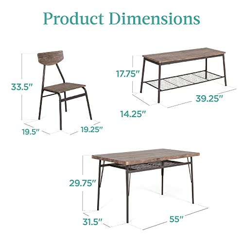 Best Choice Products 6-Piece 55in Modern Home Dining Set w/Storage Racks, Rectangular Table, Bench, 4 Chairs - Brown