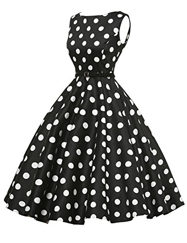 GRACE KARIN Boat Neck Retro Swing Dresses Hepburn Style Black Size L F-8