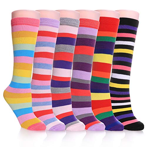 FNOVCO Girls Knee High Socks Cartoon Animal Patterns Cotton Over Calf Socks (6 Pairs rainbow)