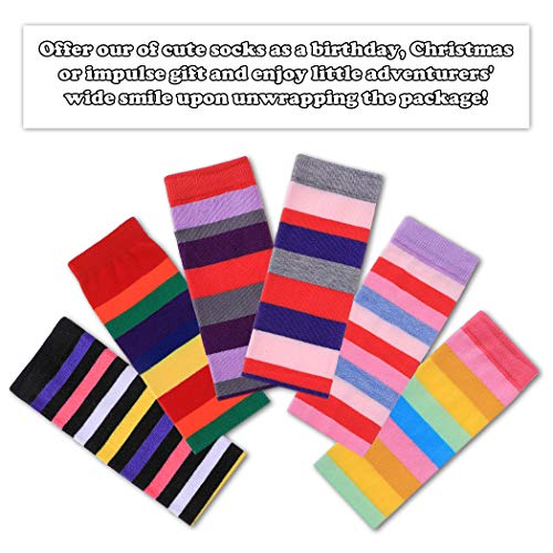 FNOVCO Girls Knee High Socks Cartoon Animal Patterns Cotton Over Calf Socks (6 Pairs rainbow)