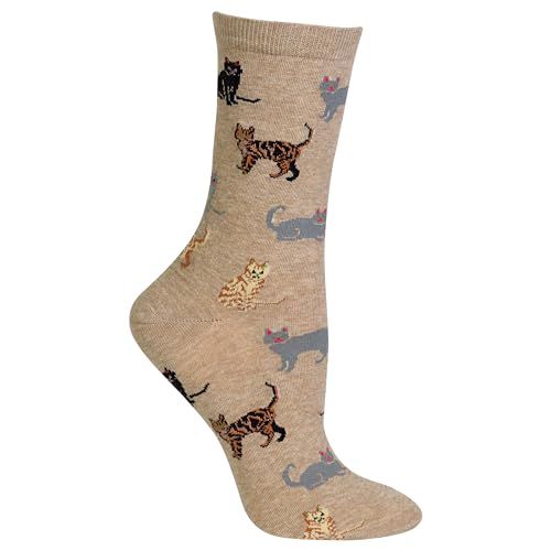 Hot Sox Women's Lovers Novelty Fashion Casual Crew Socks, Cats (Hemp), Shoe Size: 4-10