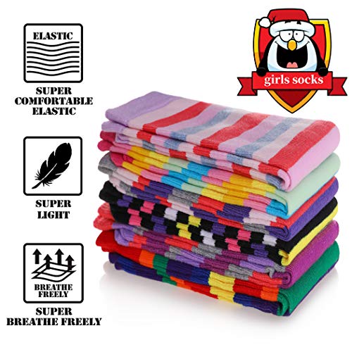 FNOVCO Girls Knee High Socks Cartoon Animal Patterns Cotton Over Calf Socks (6 Pairs rainbow)