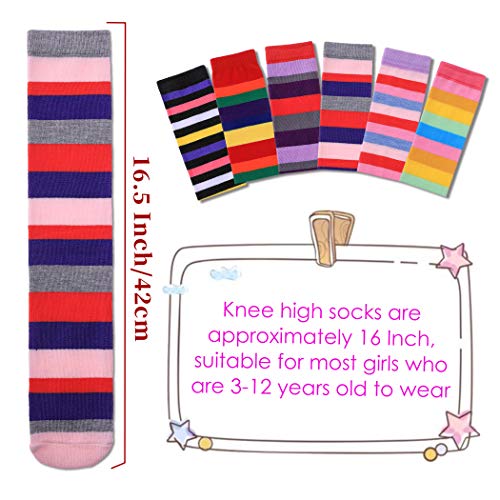 FNOVCO Girls Knee High Socks Cartoon Animal Patterns Cotton Over Calf Socks (6 Pairs rainbow)