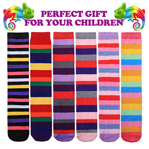FNOVCO Girls Knee High Socks Cartoon Animal Patterns Cotton Over Calf Socks (6 Pairs rainbow)