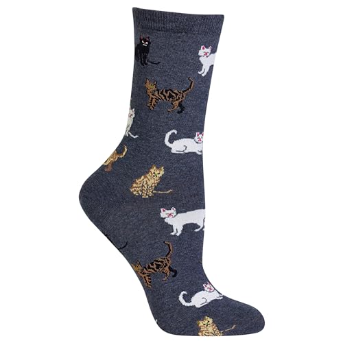 Hot Sox Women's Lovers Novelty Fashion Casual Crew Socks, Cats (Denim), Shoe Size: 4-10