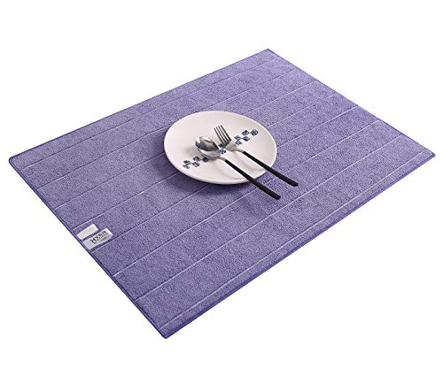 Microfiber Kitchen Towels - Super Absorbent, Soft and Solid Color Dish Towels, 8 Pack (Stripe Designed Purple and White Colors), 26 x 18 Inch (Purple)