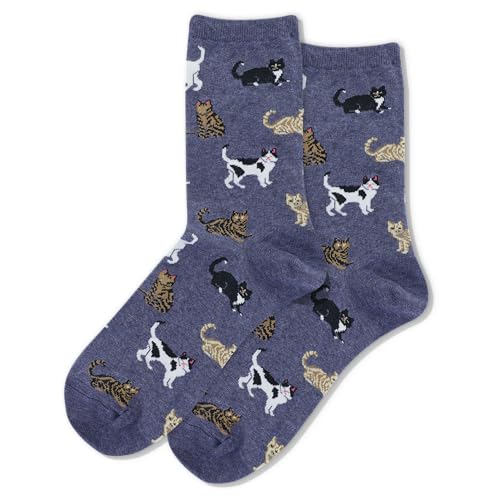Hot Sox Women's Lovers Novelty Fashion Casual Crew Socks, Cats (Denim), Shoe Size: 4-10