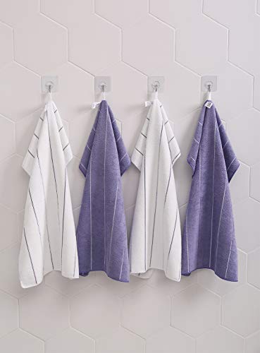 Microfiber Kitchen Towels - Super Absorbent, Soft and Solid Color Dish Towels, 8 Pack (Stripe Designed Purple and White Colors), 26 x 18 Inch (Purple)