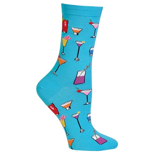Hot Sox Women's Food Alcohol Novelty Fashion Casual Crew Socks, Tropical Drinks (Turquoise), Shoe Size: 4-10