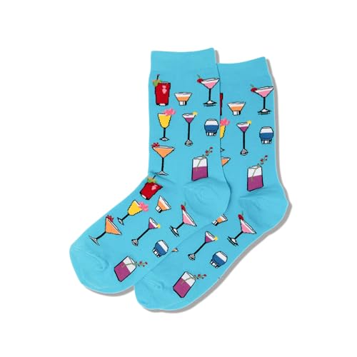 Hot Sox Women's Food Alcohol Novelty Fashion Casual Crew Socks, Tropical Drinks (Turquoise), Shoe Size: 4-10