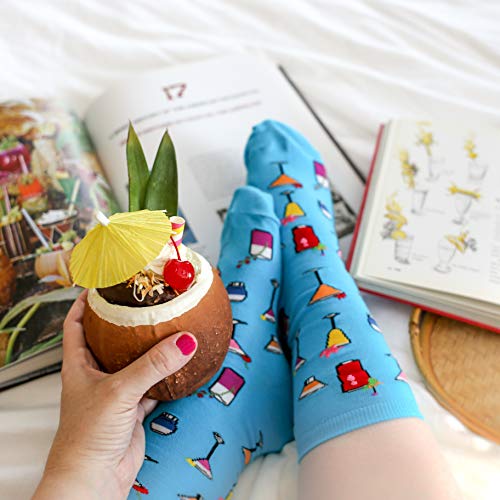 Hot Sox Women's Food Alcohol Novelty Fashion Casual Crew Socks, Tropical Drinks (Turquoise), Shoe Size: 4-10