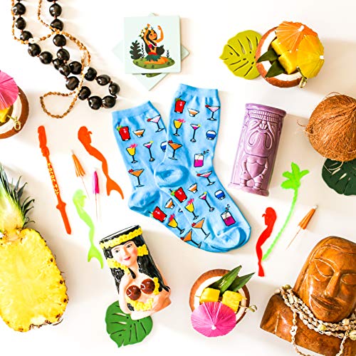 Hot Sox Women's Food Alcohol Novelty Fashion Casual Crew Socks, Tropical Drinks (Turquoise), Shoe Size: 4-10