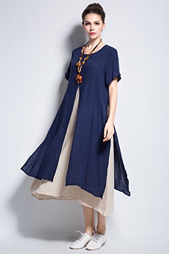 Navy Linen Cotton Dress for Plus Size