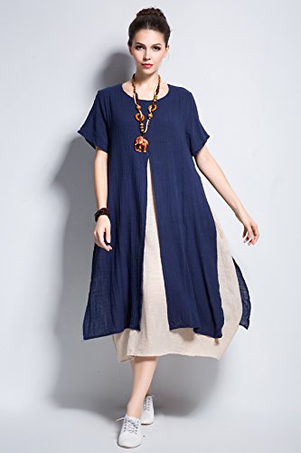 Navy Linen Cotton Dress for Plus Size