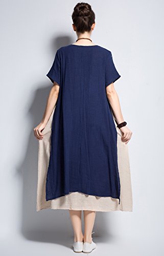 Navy Linen Cotton Dress for Plus Size