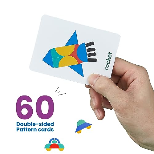 LiKee Wooden Pattern Blocks Animals Jigsaw Puzzle Sorting and Stacking Games Montessori Educational Toys for Toddlers Kids Boys Girls Age 3+ Years Old (36 Shape Pieces& 60 Design Cards in Iron Box)