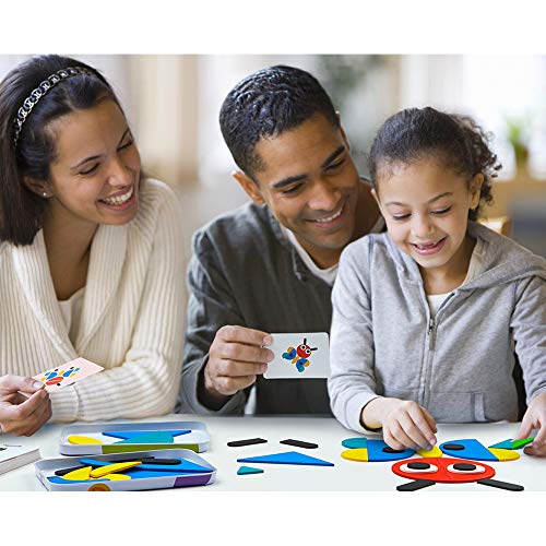 LiKee Wooden Pattern Blocks Animals Jigsaw Puzzle Sorting and Stacking Games Montessori Educational Toys for Toddlers Kids Boys Girls Age 3+ Years Old (36 Shape Pieces& 60 Design Cards in Iron Box)