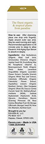 Organic Anti Aging Eye Cream - 1 oz Award Winning Eye Serum for Wrinkles, Fine Lines and Puffiness - Natural Skin Care with Aloe Vera, Jojoba Oil, Witch Hazel, Vitamin E, Hyaluronic Acid