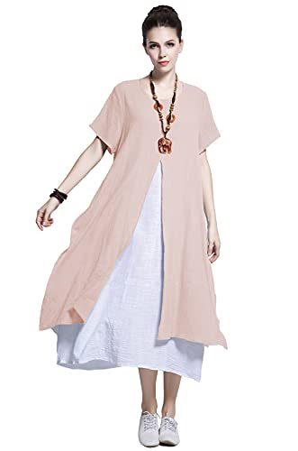 Peach Soft Linen Cotton Dress for Plus Sizes