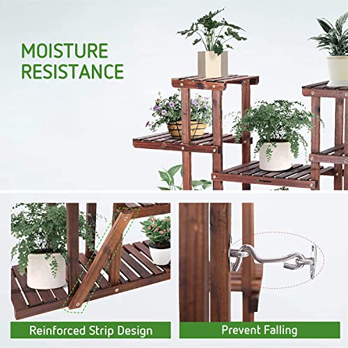 VIVOSUN Wood Plant Stand Indoor Outdoor 9 Tier Wooden Plant Shelf 17 Potted Flower Shelf Plant Rack Holder 44.5" High for Patio Garden Balcony Office