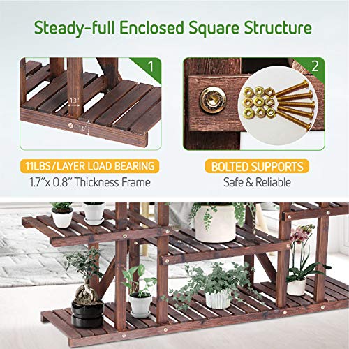 VIVOSUN Wood Plant Stand Indoor Outdoor 9 Tier Wooden Plant Shelf 17 Potted Flower Shelf Plant Rack Holder 44.5" High for Patio Garden Balcony Office
