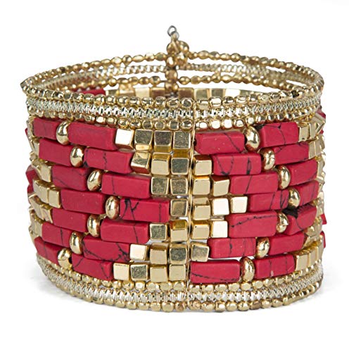 SPUNKYsoul Cuff Bracelets for Women Collection (RED/Cube Gold)