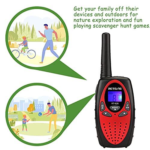 Retevis RT628 Walkie Talkies for Kids,Toys Gifts for 3-14 Years Old Boys Girls with 22 Channels Keyboard Lock,Kids Walkie Talkie for Family Game Outdoor Adventure(Red, 2 Pack)