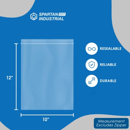 Spartan Industrial - 10â X 12â (100 Count) 2 Mil Clear Reclosable Zip Plastic Poly Bags with Resealable Lock Seal Zipper