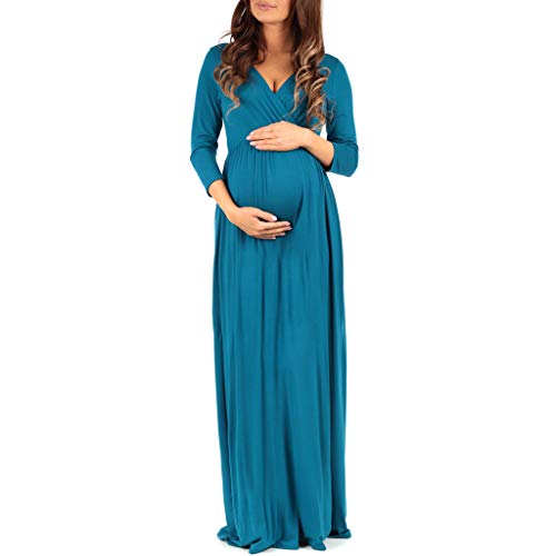 Maternity V-Neck Ruched Waist Dress Teal - Toys Store