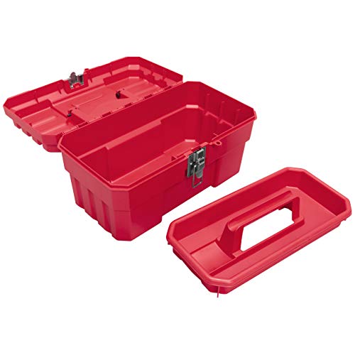 Red Plastic Toolbox with Removable Tray for Toys