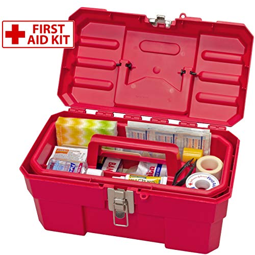 Red Plastic Toolbox with Removable Tray for Toys