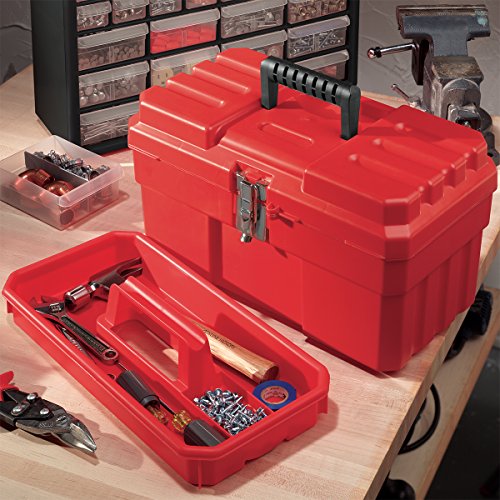 Red Plastic Toolbox with Removable Tray for Toys