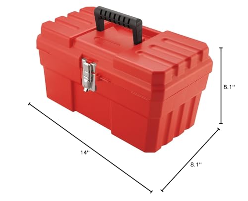 Red Plastic Toolbox with Removable Tray for Toys