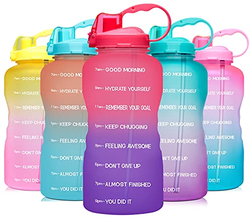 Venture Pal Large 1 Gallon/128 OZ (When Full) Motivational BPA Free Leakproof Water Bottle with Straw & Time Marker Perfect for Fitness Gym Camping Outdoor Sports