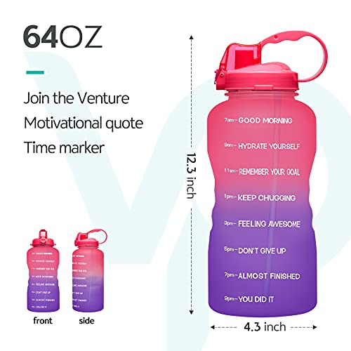 Venture Pal Large 1 Gallon/128 OZ (When Full) Motivational BPA Free Leakproof Water Bottle with Straw & Time Marker Perfect for Fitness Gym Camping Outdoor Sports