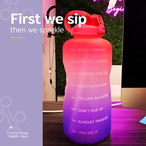 Venture Pal Large 1 Gallon/128 OZ (When Full) Motivational BPA Free Leakproof Water Bottle with Straw & Time Marker Perfect for Fitness Gym Camping Outdoor Sports