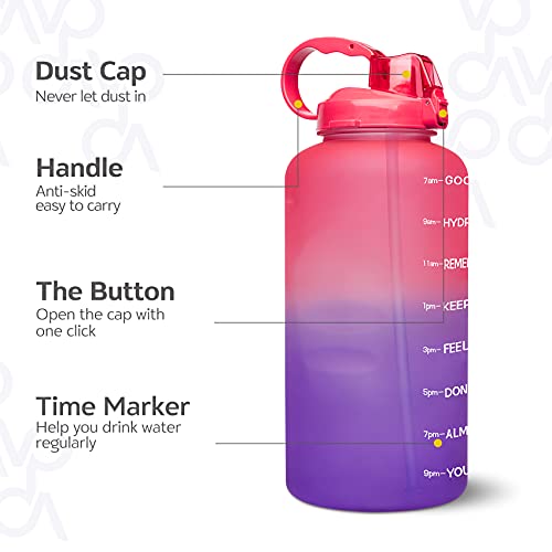 Venture Pal Large 1 Gallon/128 OZ (When Full) Motivational BPA Free Leakproof Water Bottle with Straw & Time Marker Perfect for Fitness Gym Camping Outdoor Sports