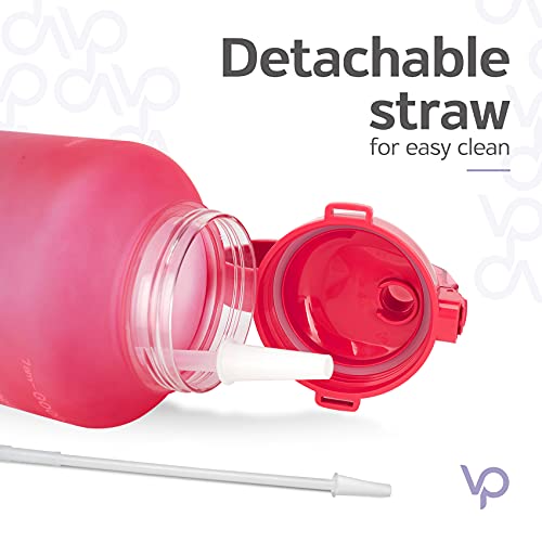 Venture Pal Large 1 Gallon/128 OZ (When Full) Motivational BPA Free Leakproof Water Bottle with Straw & Time Marker Perfect for Fitness Gym Camping Outdoor Sports