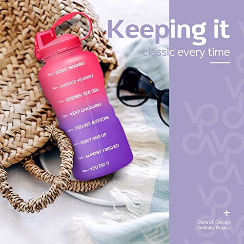 Venture Pal Large 1 Gallon/128 OZ (When Full) Motivational BPA Free Leakproof Water Bottle with Straw & Time Marker Perfect for Fitness Gym Camping Outdoor Sports