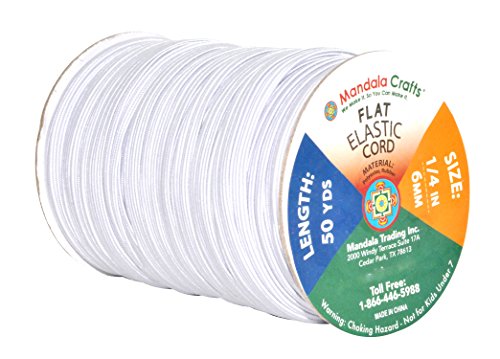Mandala Crafts Flat Elastic Band, Braided Stretch Strap Cord Roll for Sewing and Crafting (1/4 inch 6mm 50 Yards, White)
