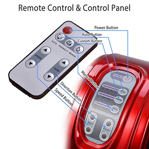AW Shiatsu Foot Massager Kneading and Rolling Leg Calf Ankle with Remote Control Personal Home Health Care Red