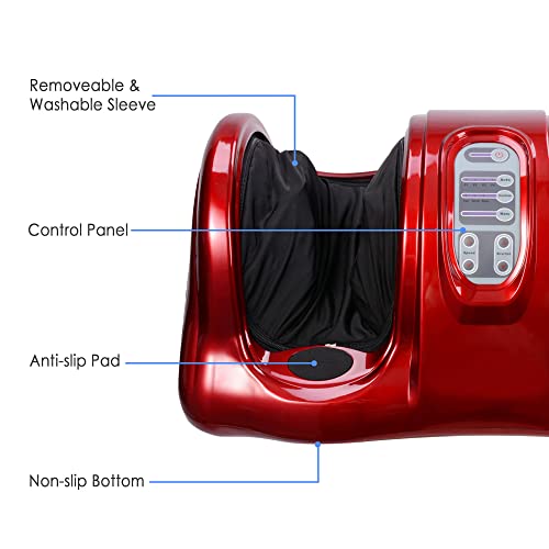 AW Shiatsu Foot Massager Kneading and Rolling Leg Calf Ankle with Remote Control Personal Home Health Care Red